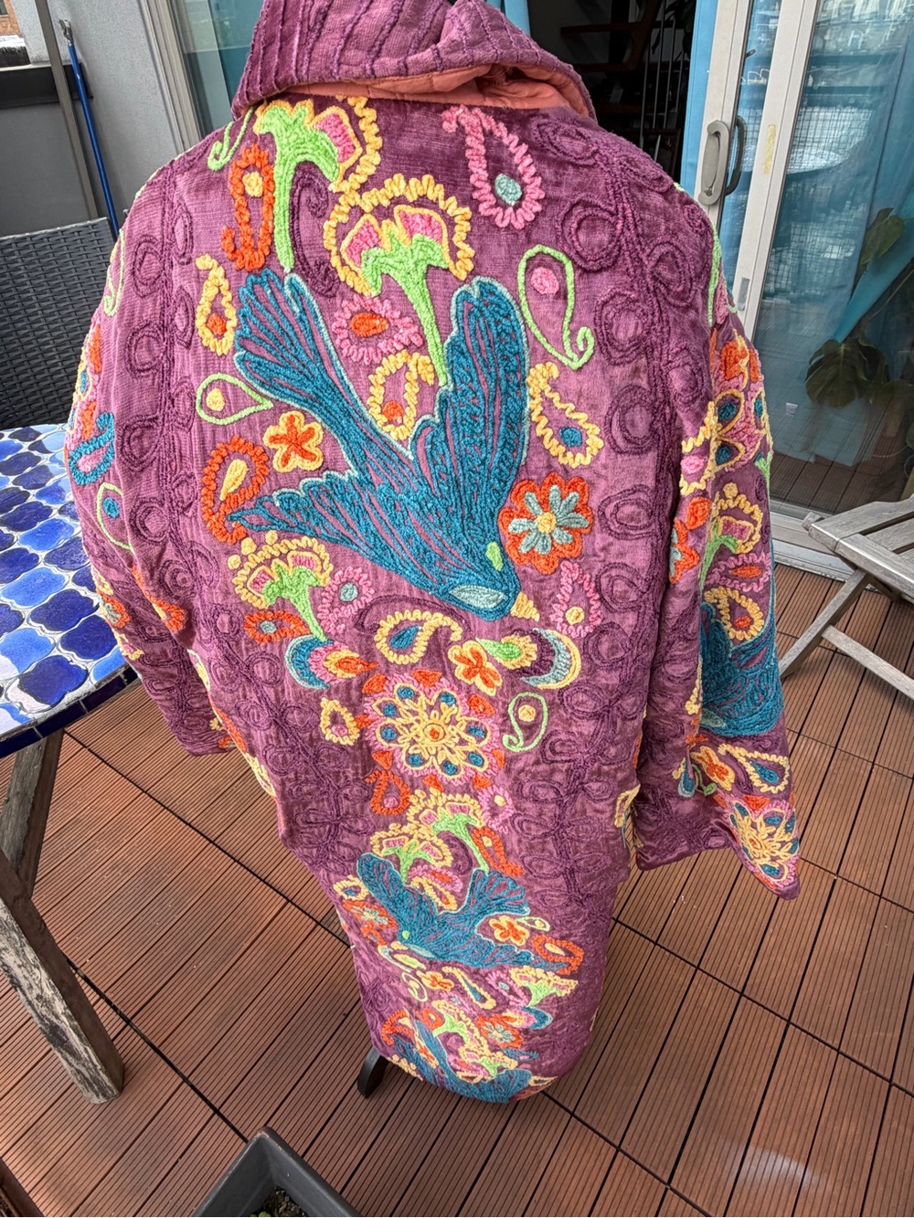 Free People Purple Embroidered Floral Long Coat - Picture 2 of 3